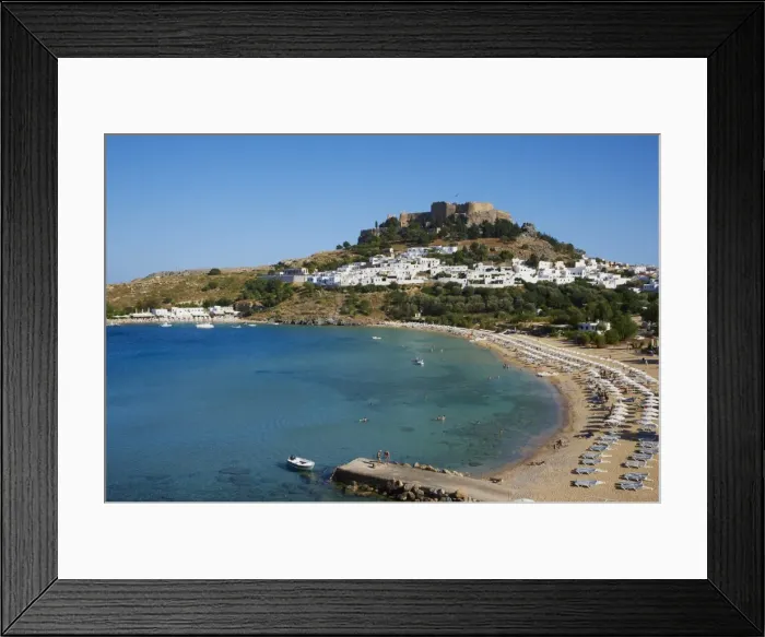 Framed Print : Acropolis and village, Lindos beach. Lindos, Rhodes, Dodecanese, Greek Islands, Greece, Europe Framed Print : Acropolis and village, Lindos beach. Lindos, Rhodes, Dodecanese, Greek Islands, Greece, Europe