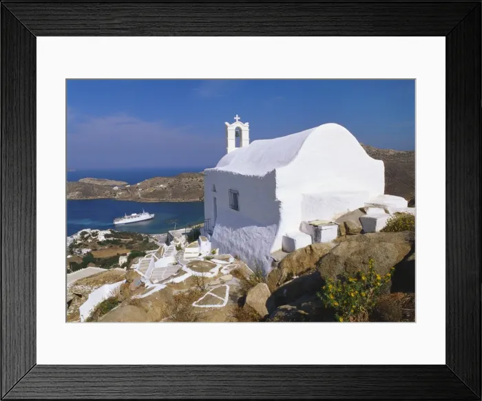 Framed Print : Church by Ormos Harbour, Ios Island, Cyclades, Greece Framed Print : Church by Ormos Harbour, Ios Island, Cyclades, Greece