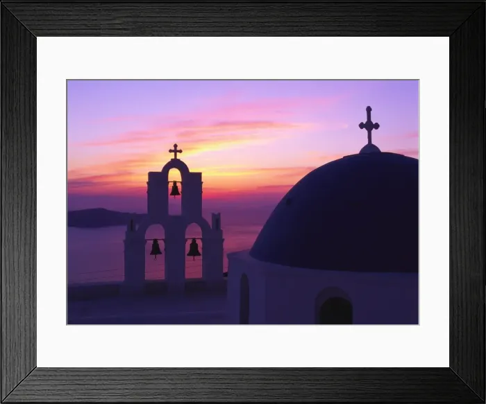 Framed Print : Church and Bell Tower at Sunset, Santorini, Cyclades, Greece Framed Print : Church and Bell Tower at Sunset, Santorini, Cyclades, Greece