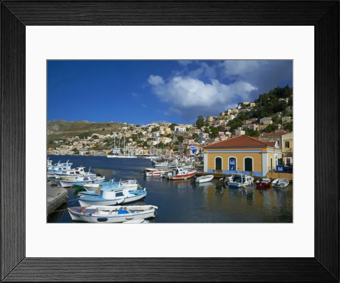 Framed Print : Gialos harbour, Symi island, Dodecanese, Greek Islands, Greece, Europe Framed Print : Gialos harbour, Symi island, Dodecanese, Greek Islands, Greece, Europe