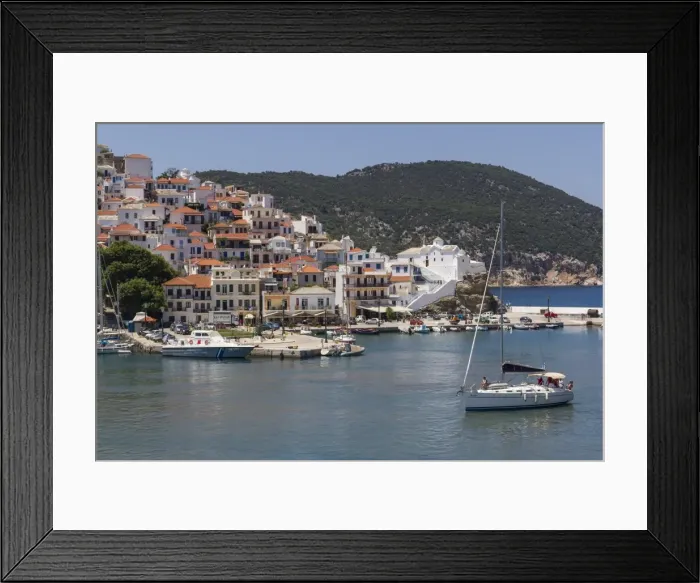 Framed Print : Boat entering harbour, Skopelos, Sporades, Greek Islands, Greece, Europe Framed Print : Boat entering harbour, Skopelos, Sporades, Greek Islands, Greece, Europe