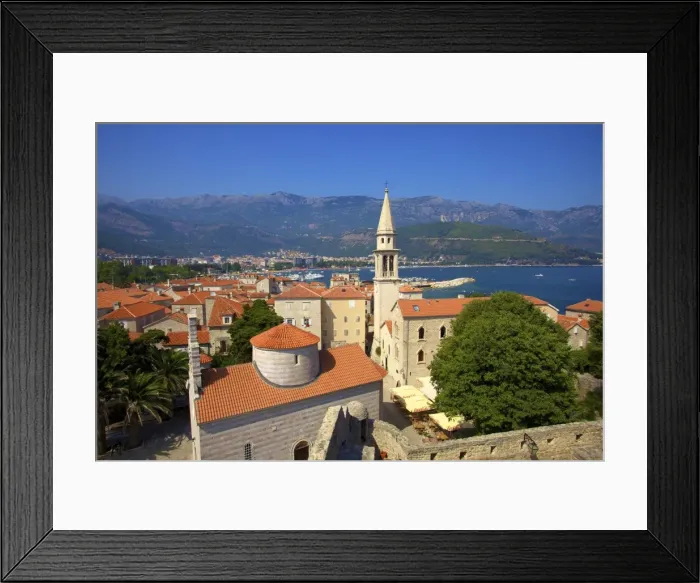 Framed Print : Looking over Budva Old Town to Beach, Budva, Montenegro, Europe