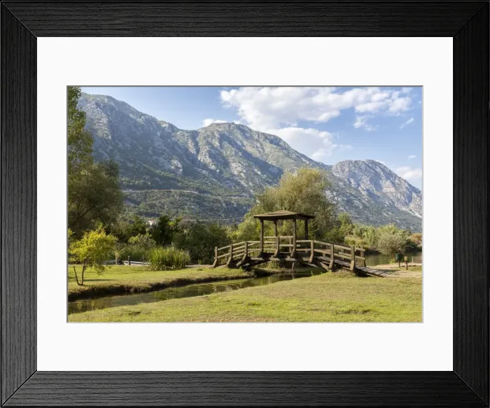 Framed Print : A foot bridge with views of the Bay of Kotor, Morinj, Montenegro, Europe Framed Print : A foot bridge with views of the Bay of Kotor, Morinj, Montenegro, Europe
