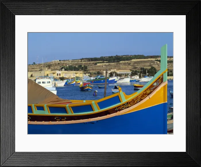 Framed Print : Fishing Boats in Marsaxlokk Harbour, Malta, Europe Framed Print : Fishing Boats in Marsaxlokk Harbour, Malta, Europe