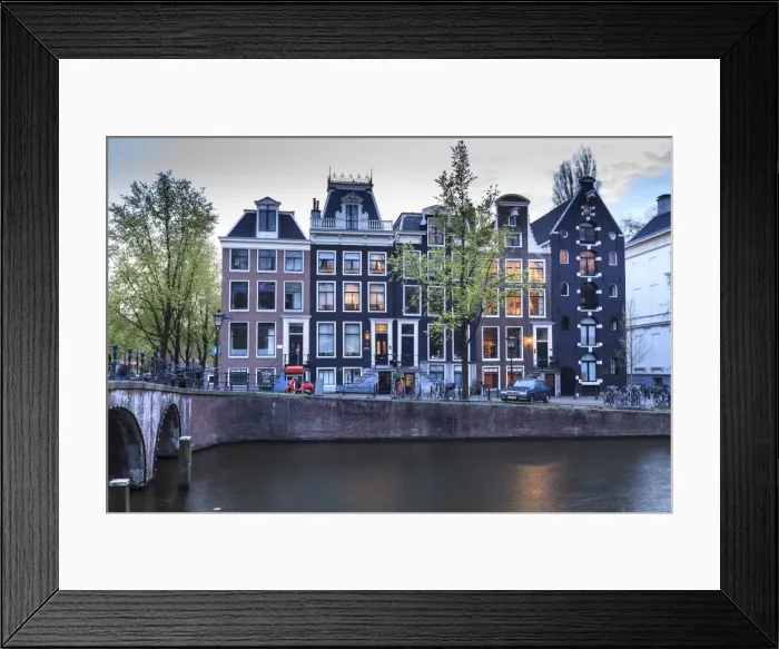 Framed Print : Old gabled houses line the Keizersgracht canal at dusk, Amsterdam, Netherlands, Europe Framed Print : Old gabled houses line the Keizersgracht canal at dusk, Amsterdam, Netherlands, Europe