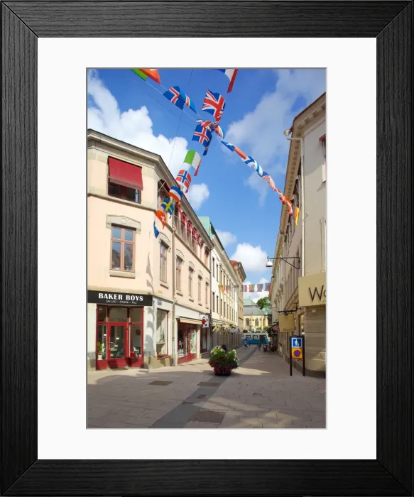 Framed Print : National flags and street scene, Gothenburg, Sweden, Scandinavia, Europe Framed Print : National flags and street scene, Gothenburg, Sweden, Scandinavia, Europe