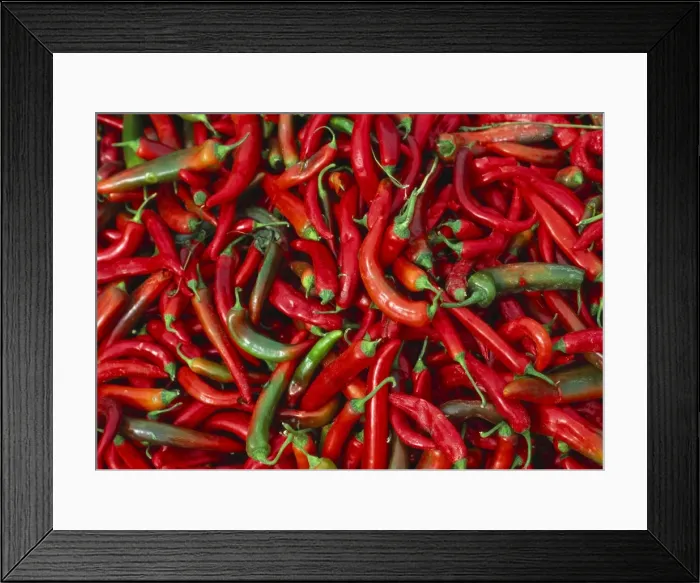 Framed Print : Large Pile of Red and Green Chillies