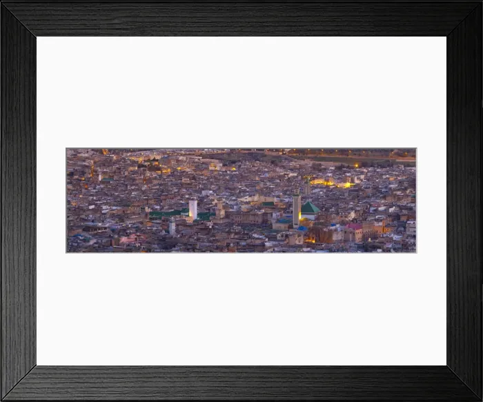 Framed Print : Elevated view across the Old Medina of Fes illuminated at dusk, UNESCO World Heritage Site, Fes, Morocco, North Africa, Africa Framed Print : Elevated view across the Old Medina of Fes illuminated at dusk, UNESCO World Heritage Site, Fes, Morocco, North Africa, Africa
