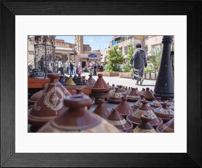 Framed Print : A street sellers wares, including tagines and clay pots near the Kasbah, Marrakech, Morocco, North Africa, Africa Framed Print : A street sellers wares, including tagines and clay pots near the Kasbah, Marrakech, Morocco, North Africa, Africa