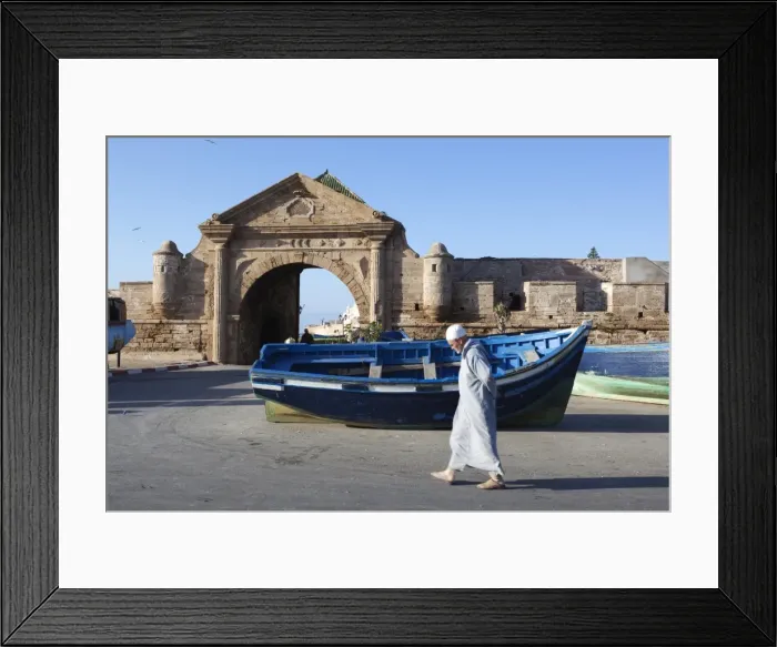 Framed Print : Old Muslim man walking below the old city gate and ramparts, Essaouira, Atlantic coast, Morocco, North Africa, Africa Framed Print : Old Muslim man walking below the old city gate and ramparts, Essaouira, Atlantic coast, Morocco, North Africa, Africa