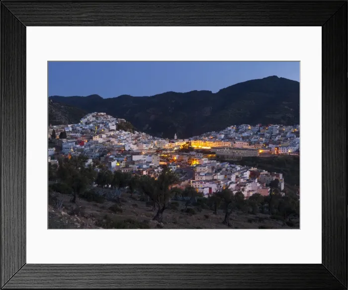 Framed Print : Elevated view over the historic hilltop town of Moulay Idriss at dusk, Morocco, North Africa, Africa Framed Print : Elevated view over the historic hilltop town of Moulay Idriss at dusk, Morocco, North Africa, Africa