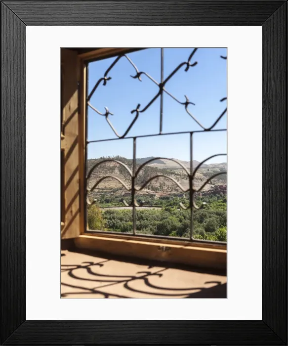 Framed Print : A view of the Ourika Valley as glimpsed through the window of a traditional Berber house, Morocco, North Africa, Africa Framed Print : A view of the Ourika Valley as glimpsed through the window of a traditional Berber house, Morocco, North Africa, Africa