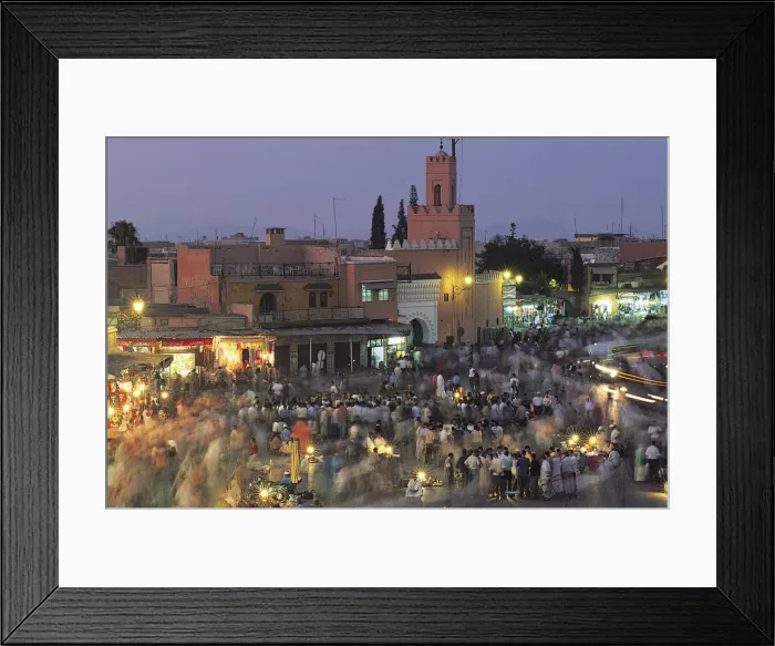 Framed Print : Elevated view over Djemaa el-Fna in the evening when the square is filled with food stalls, Marrakech (Marrakesh), Morocco, North Africa, Africa Framed Print : Elevated view over Djemaa el-Fna in the evening when the square is filled with food stalls, Marrakech (Marrakesh), Morocco, North Africa, Africa