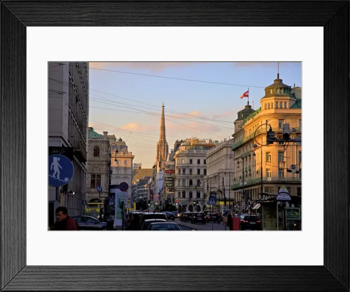 Framed Print : City scene with St. Stephens Cathedral in background, Vienna, Austria, Europe Framed Print : City scene with St. Stephens Cathedral in background, Vienna, Austria, Europe