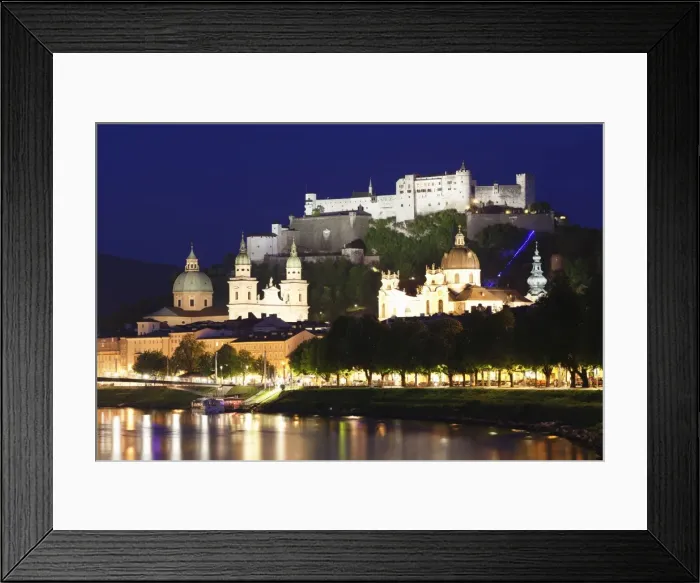 Framed Print : Old Town, UNESCO World Heritage Site, with Hohensalzburg Fortress and Dom Cathedral and the River Salzach at dusk, Salzburg, Salzburger Land, Austria, Europe Framed Print : Old Town, UNESCO World Heritage Site, with Hohensalzburg Fortress and Dom Cathedral and the River Salzach at dusk, Salzburg, Salzburger Land, Austria, Europe