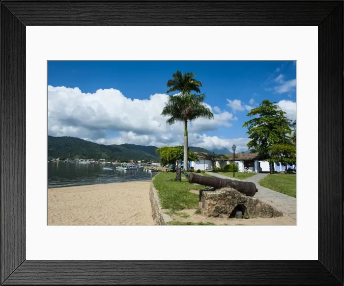 Framed Print : Old cannons on shore of the town of Paraty, Rio de Janeiro, Brazil, South America Framed Print : Old cannons on shore of the town of Paraty, Rio de Janeiro, Brazil, South America