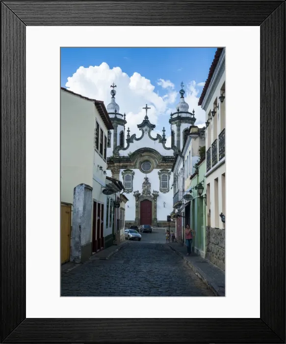 Framed Print : Road with colonial buildings leading to the Nossa Senhora do Carmo church in Sao Joao del Rei, Minas Gerais, Brazil, South America Framed Print : Road with colonial buildings leading to the Nossa Senhora do Carmo church in Sao Joao del Rei, Minas Gerais, Brazil, South America