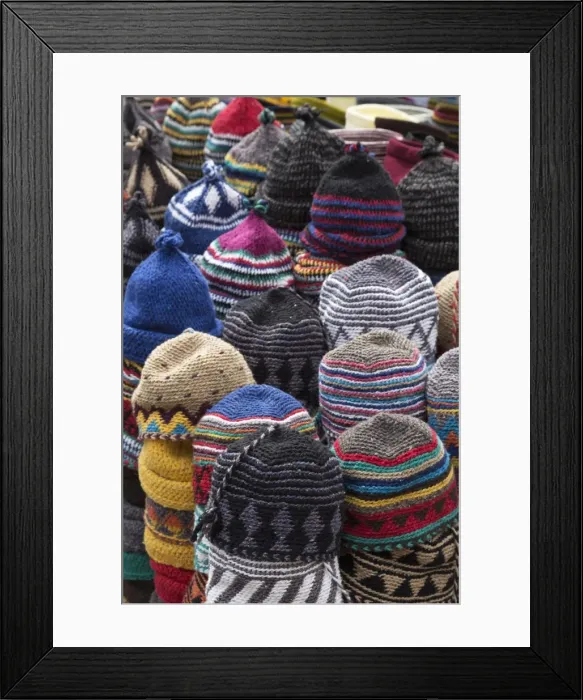 Framed Print : Traditional colourful woollen hats for sale in Old Square, Marrakech, Morocco, North Africa, Africa Framed Print : Traditional colourful woollen hats for sale in Old Square, Marrakech, Morocco, North Africa, Africa