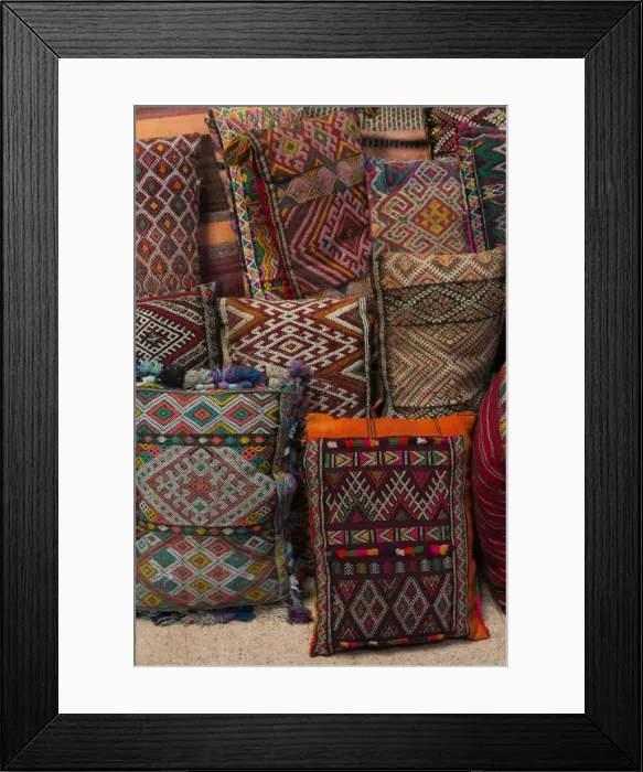 Framed Print : Traditional Moroccan cushions for sale in Old Square, Marrakech, Morocco, North Africa, Africa Framed Print : Traditional Moroccan cushions for sale in Old Square, Marrakech, Morocco, North Africa, Africa