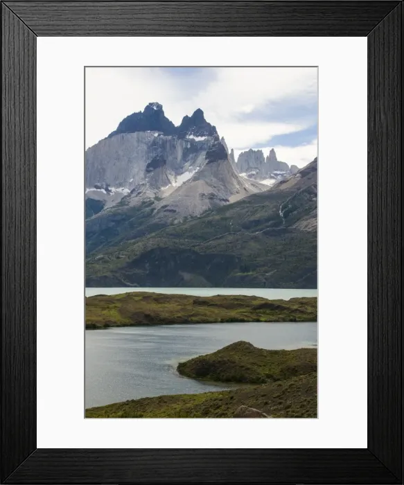Framed Print : Glacial lakes in front of the Torres del Paine National Park, Patagonia, Chile, South America Framed Print : Glacial lakes in front of the Torres del Paine National Park, Patagonia, Chile, South America
