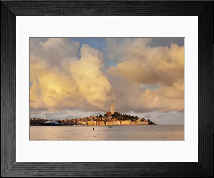 Framed Print : Old town and the cathedral of St. Euphemia at sunset, Rovinj, Istria, Croatia, Adriatic, Europe Framed Print : Old town and the cathedral of St. Euphemia at sunset, Rovinj, Istria, Croatia, Adriatic, Europe