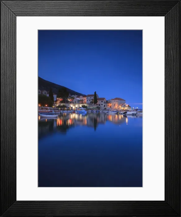 Framed Print : Bol Harbour lit up at dusk, Bol, Brac Island, Dalmatian Coast, Croatia, Europe Framed Print : Bol Harbour lit up at dusk, Bol, Brac Island, Dalmatian Coast, Croatia, Europe