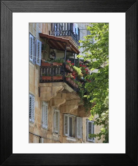 Framed Print : Flower covered balcony on old stone house, Bol, Brac Island, Dalmatian Coast, Croatia, Europe Framed Print : Flower covered balcony on old stone house, Bol, Brac Island, Dalmatian Coast, Croatia, Europe