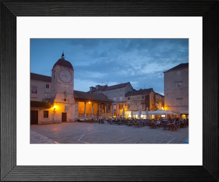 Framed Print : Main square lit up at dusk with cafes, Trogir, UNESCO World Heritage Site, Dalmatian Coast, Croatia, Europe Framed Print : Main square lit up at dusk with cafes, Trogir, UNESCO World Heritage Site, Dalmatian Coast, Croatia, Europe