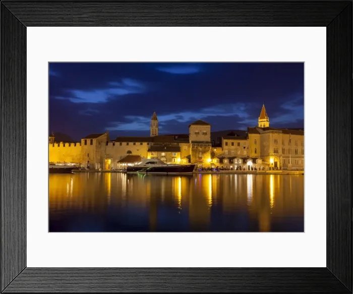 Framed Print : View of city across river, lit up at dusk, Trogir, UNESCO World Heritage Site, Dalmatian Coast, Croatia, Europe Framed Print : View of city across river, lit up at dusk, Trogir, UNESCO World Heritage Site, Dalmatian Coast, Croatia, Europe