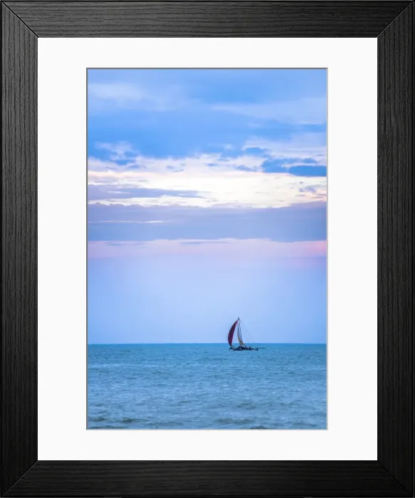 Framed Print : Negombo, traditional outrigger fishing boat (oruva) returning at sunrise to Negombo fishing market, Sri Lanka, Asia
