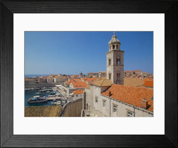 Framed Print : Dominican Monastery Bell Tower and Old Town rooftops, UNESCO World Heritage Site, Dubrovnik, Dalmatia, Croatia, Europe Framed Print : Dominican Monastery Bell Tower and Old Town rooftops, UNESCO World Heritage Site, Dubrovnik, Dalmatia, Croatia, Europe