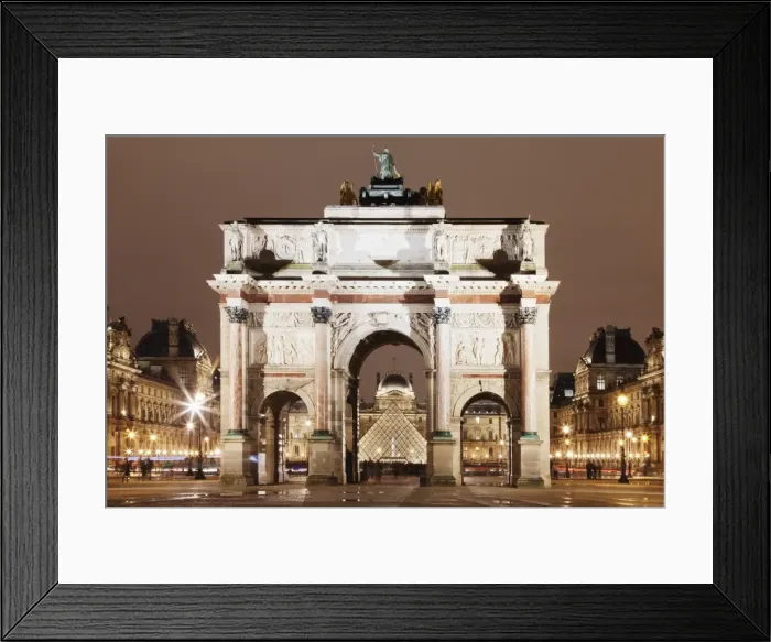 Framed Print : Illuminated Arc de Triomphe du Carousel and Louvre Museum with Pyramid at night, Paris, Ile de France, France, Europe Framed Print : Illuminated Arc de Triomphe du Carousel and Louvre Museum with Pyramid at night, Paris, Ile de France, France, Europe