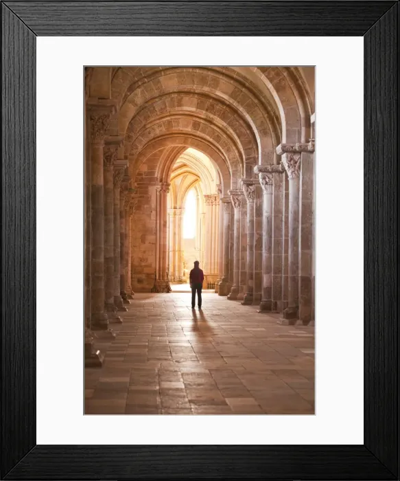 Framed Print : A lady slowly walks down an aisle in the Basilique Sainte-Marie-Madeleine of Vezelay, Yonne, Burgundy, France, Europe Framed Print : A lady slowly walks down an aisle in the Basilique Sainte-Marie-Madeleine of Vezelay, Yonne, Burgundy, France, Europe