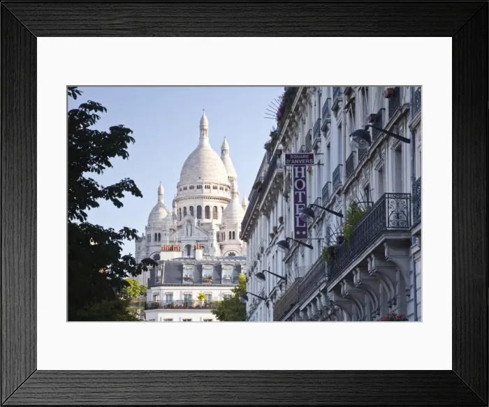 Framed Print : Sacre Coeur through the streets of Montmartre in Paris, France, Europe Framed Print : Sacre Coeur through the streets of Montmartre in Paris, France, Europe