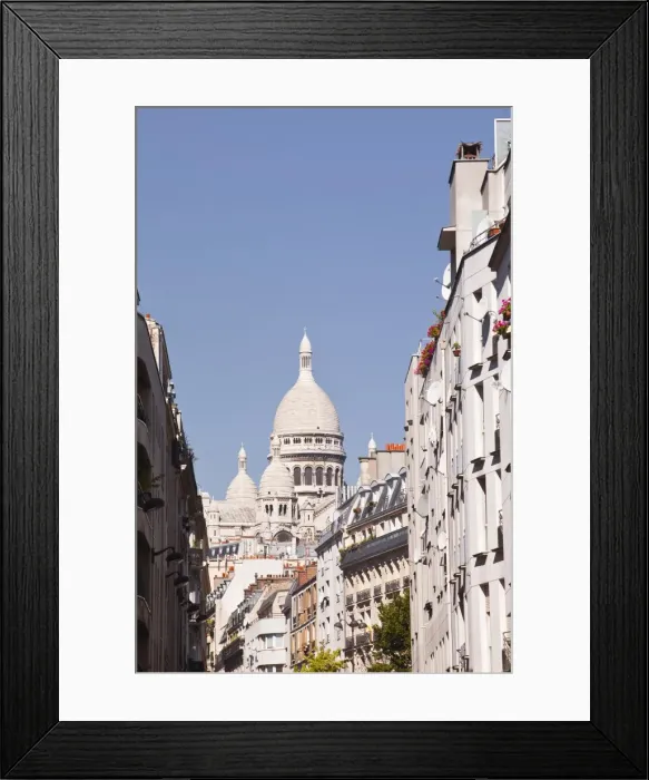 Framed Print : The Basilica of Sacre Coeur through the streets of Montmartre, Paris, France, Europe Framed Print : The Basilica of Sacre Coeur through the streets of Montmartre, Paris, France, Europe