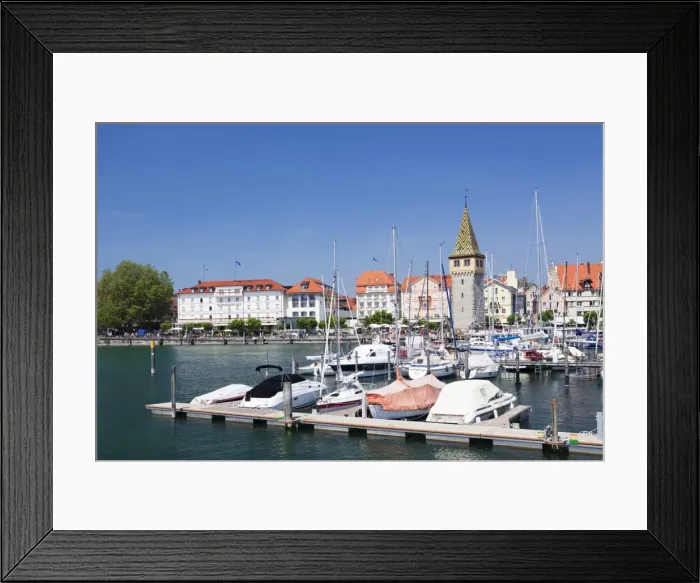 Framed Print : Seafront of the old town with Mangturm tower and port, Lindau, Lake Constance, Bavaria, Germany, Europe Framed Print : Seafront of the old town with Mangturm tower and port, Lindau, Lake Constance, Bavaria, Germany, Europe