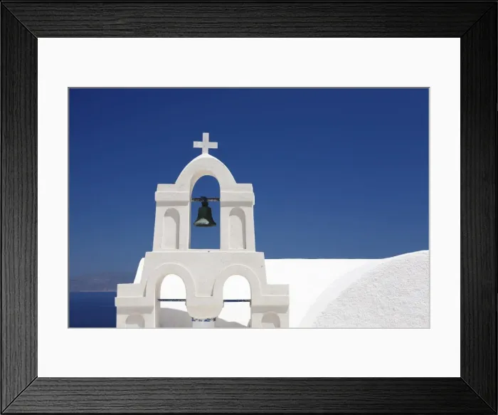 Framed Print : Bell tower of a white church, Oia, Santorini, Cyclades, Aegean Sea, Greek Islands, Greece, Europe