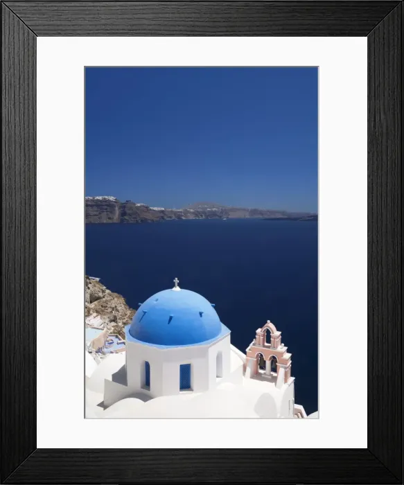 Framed Print : Church with blue dome with view of the Aegean Sea, Oia, Santorini, Cyclades, Greek Islands, Greece, Europe Framed Print : Church with blue dome with view of the Aegean Sea, Oia, Santorini, Cyclades, Greek Islands, Greece, Europe