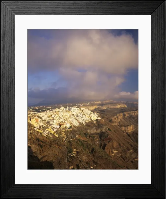 Framed Print : Evening view over Fira and the volcanic landscape, Santorini, Cyclades, Greek Islands, Greece, Europe Framed Print : Evening view over Fira and the volcanic landscape, Santorini, Cyclades, Greek Islands, Greece, Europe