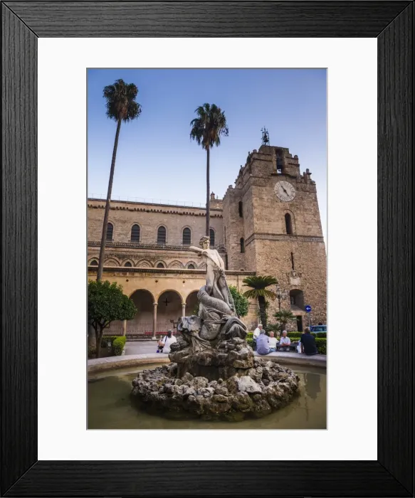 Framed Print : Monreale Cathedral (Duomo), and fountain in Guglielmo Square in Monreale, near Palermo, Sicily, Italy, Europe Framed Print : Monreale Cathedral (Duomo), and fountain in Guglielmo Square in Monreale, near Palermo, Sicily, Italy, Europe