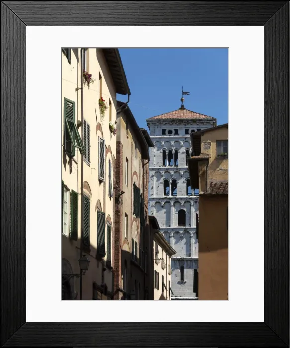 Framed Print : Via di Poggio and the Campanile of San Michele, Lucca, Tuscany, Italy, Europe Framed Print : Via di Poggio and the Campanile of San Michele, Lucca, Tuscany, Italy, Europe