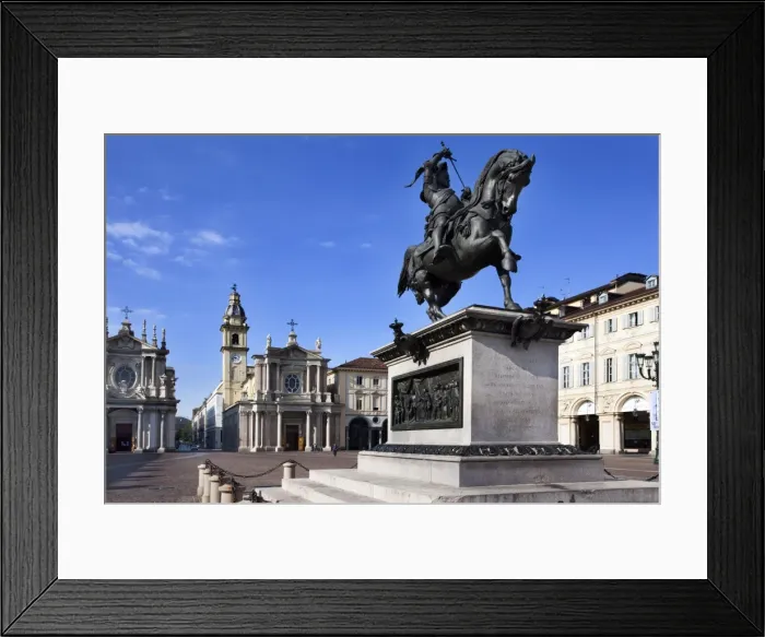 Framed Print : Emanuele Filiberto Statue and Santa Cristina and San Carlo Churches in Piazza San Carlo, Turin, Piedmont, Italy, Europe Framed Print : Emanuele Filiberto Statue and Santa Cristina and San Carlo Churches in Piazza San Carlo, Turin, Piedmont, Italy, Europe