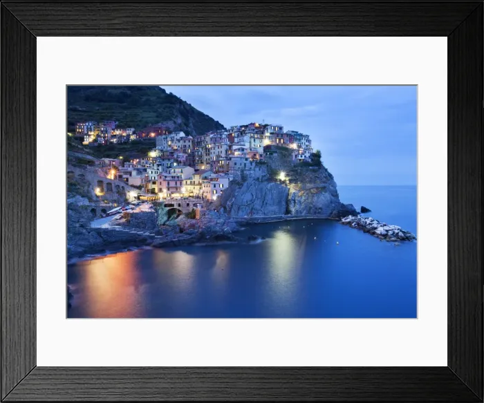 Framed Print : The Cinque Terre village of Manarola at dusk, Cinque Terre, UNESCO World Heritage Site, Liguria, Italy, Mediterranean, Europe