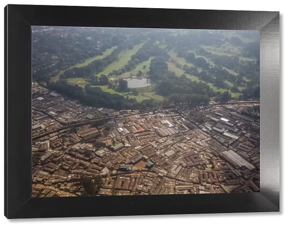 Aerial view of a slum on the outskirts of Nairobi, Kenya, East Africa, Africa