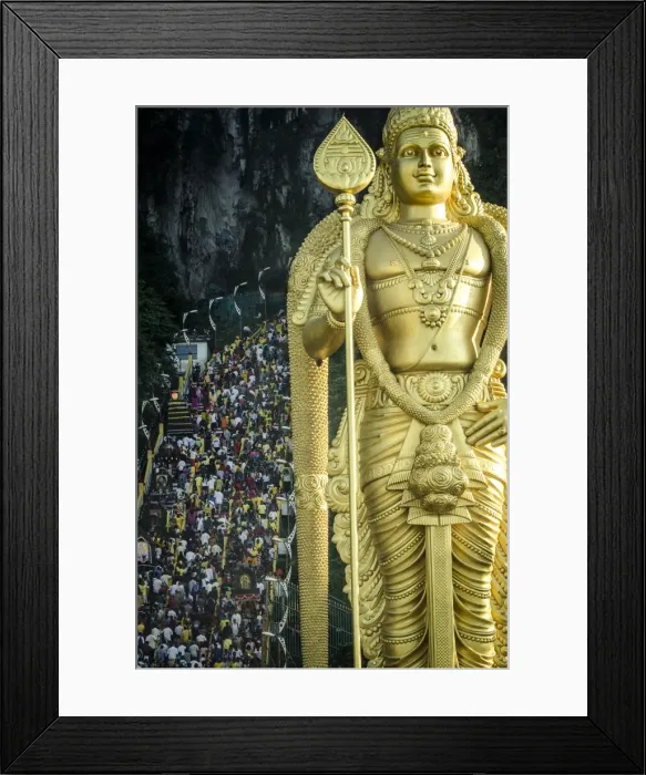 Framed Print : Devotees climb the steps to Batu Caves, overseen by a statue of Lord Murugan during Thaipusam, Batu Caves, Kuala Lumpur, Malaysia Framed Print : Devotees climb the steps to Batu Caves, overseen by a statue of Lord Murugan during Thaipusam, Batu Caves, Kuala Lumpur, Malaysia