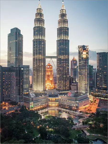 Petronas Towers and KLCC, Kuala Lumpur, Malaysia, Southeast Asia, Asia