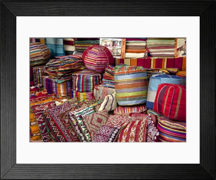 Framed Print : Typical cushions in street shop, Marrakech, Morocco, North Africa, Africa Framed Print : Typical cushions in street shop, Marrakech, Morocco, North Africa, Africa