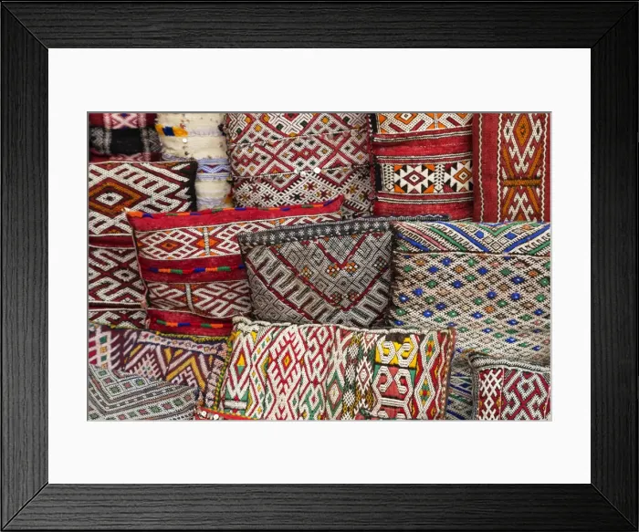 Framed Print : Traditional colourful Moroccan cushions for sale in the souks, Marrakech, Morocco, North Africa, Africa Framed Print : Traditional colourful Moroccan cushions for sale in the souks, Marrakech, Morocco, North Africa, Africa