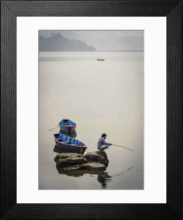Framed Print : A man fishing on Phewa Tal (Phewa Lake), Pokhara, Nepal, Asia Framed Print : A man fishing on Phewa Tal (Phewa Lake), Pokhara, Nepal, Asia