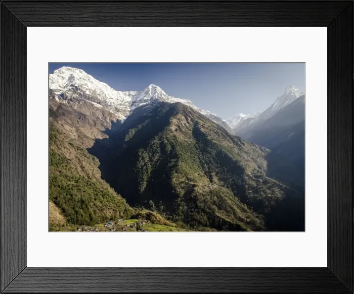 Framed Print : The view from Upper-Chomrong, around 2210m, with the peaks of Annapurna South, 7219m, Hiunchuli, 6441m and Machhapuchhare, 6993m, in the background, Annapurna Conservation Area, Nepal, Himalayas, Asia Framed Print : The view from Upper-Chomrong, around 2210m, with the peaks of Annapurna South, 7219m, Hiunchuli, 6441m and Machhapuchhare, 6993m, in the background, Annapurna Conservation Area, Nepal, Himalayas, Asia